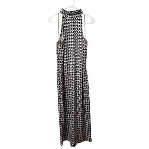 Scoop Womens Houndstooth High Neck Midi Dress Blue Black White Size M 8-10